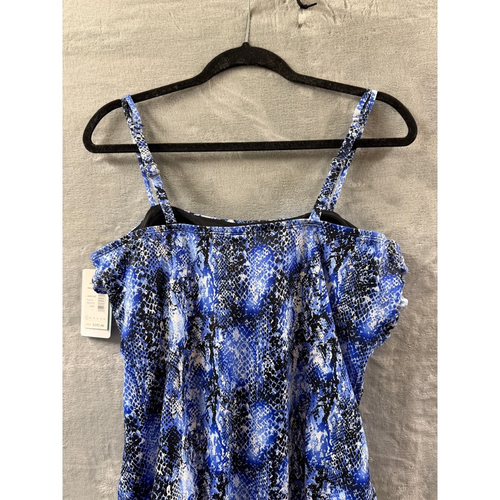 Swim Solutions Shirred One Piece Swimsuit Navy Multi Snakeskin Print Sz 8 $102 - Picture 13 of 14